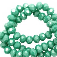 Faceted glass beads 4x3mm disc Malachite green-pearl shine coating